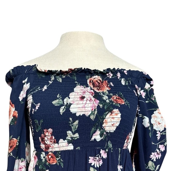 Xhilaration Navy Floral Smocked dress - Picture 4 of 5